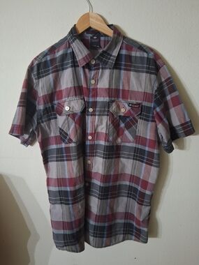Enyce Short-Sleeve Plaid Button-Down Shirt in Burgundy, Gray and Blue